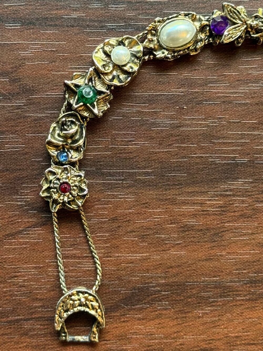 Pretty Vintage Goldette Slide Bracelet Floral and Insect - Picture 3 of 4